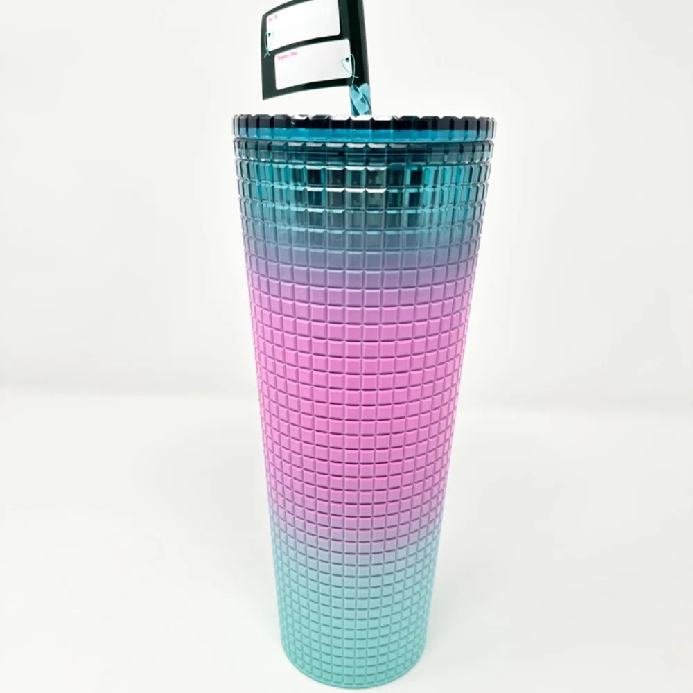 Starbucks 2024 Tri-Color Gradient Ombre Grid Cold Cup Tumbler NWT 24 oz - Picture 2 of 4